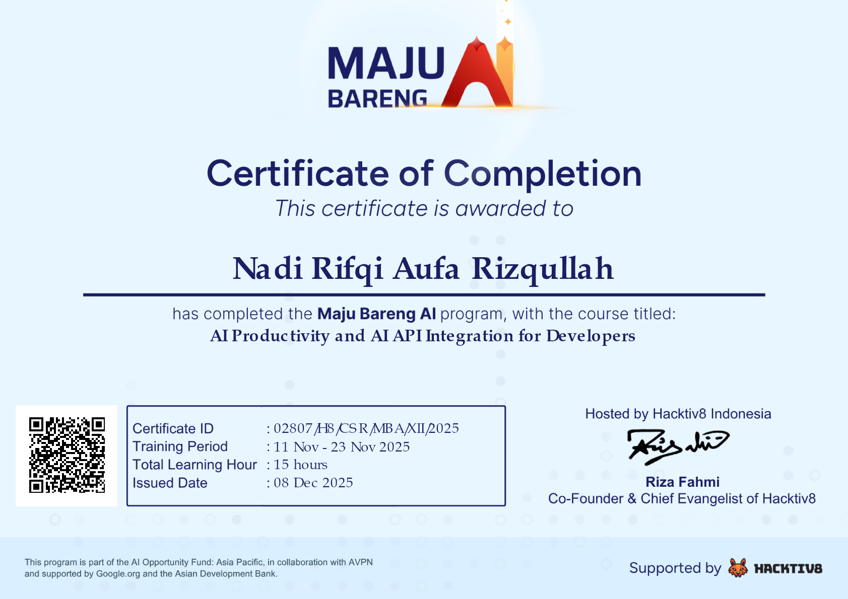AI API Integration Certificate