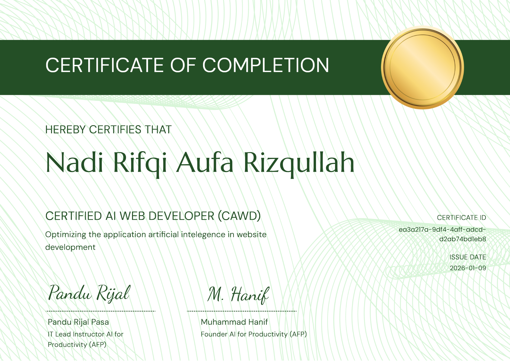 Certified AI Web Developer Certificate