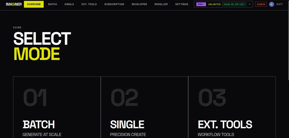 Imaginer generation mode dashboard